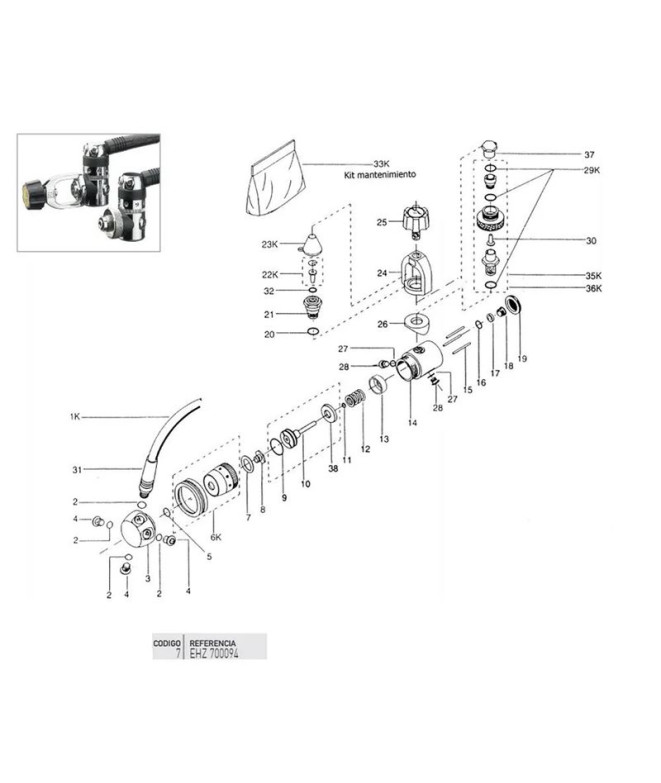 Cressi Ac9-10 1er étage tourelle rotative rondelle téflon