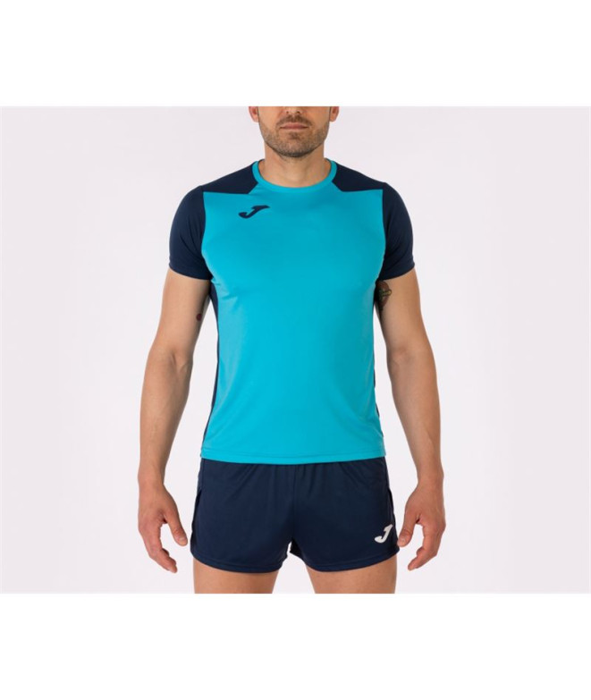 Camiseta De Running Manga Corta Hombre Record II Turquesa Flúor Marino