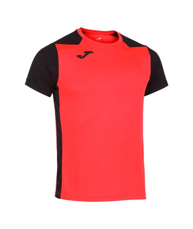 Camiseta De Running Manga Corta Hombre Record II Coral Flúor Negro