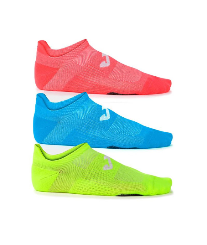 Meias Running Joma Unissex Noite Fluorescente Coral Fluorescente Amarelo Fluorescente Turquesa Fluorescente