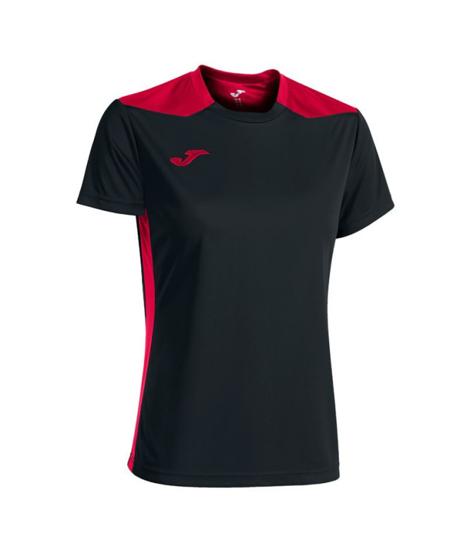 Camiseta Joma Mulher Campeonato de manga curta VI Preto Vermelho