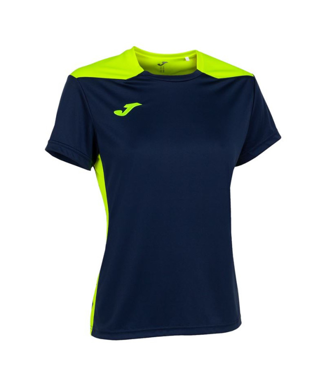 Camiseta Joma Mulher Campeonato de manga curta VI Marinho Fluor Amarelo