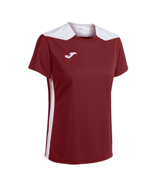 Camiseta Manga Corta Joma Championship VI Mujer Burdeos Blanco