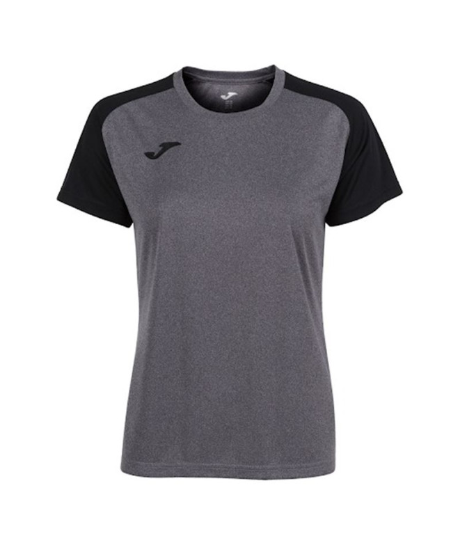 Camiseta de Fútbol Joma Academy IV Manga Corta Mujer Gris Melange Negro