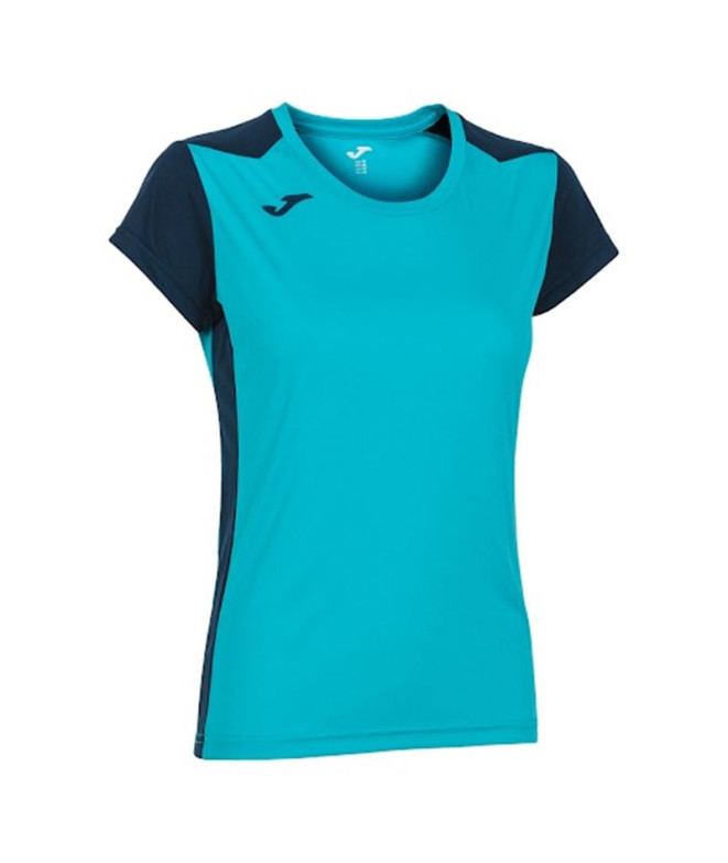 Camiseta de Running Joma Record II Manga Corta Mujer Turquesa Flúor Marino