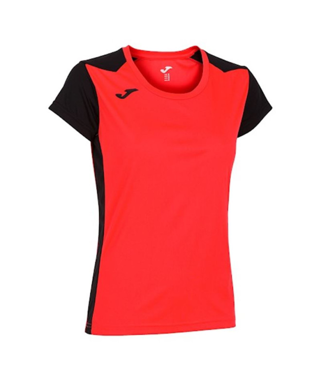 T-shirt Running Joma Femme by Record II Short Sleeve Coral Fluorine Black