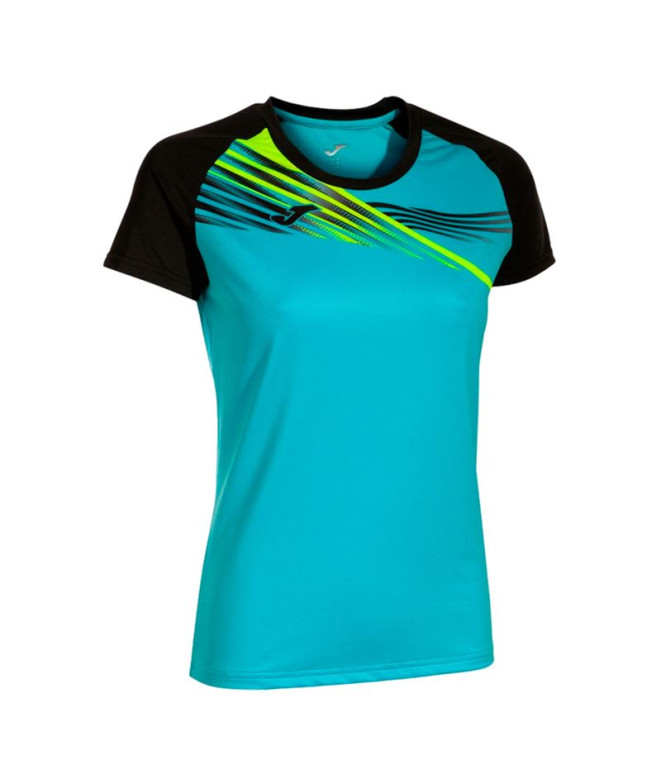 Camiseta Running Joma by Elite X Short Sleeve Turquesa Fluorine Preto Menina