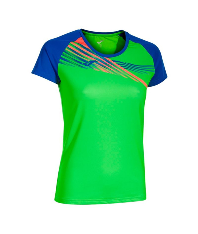 Camiseta Running Joma by Manga curta Elite X Verde Fluor Royal Menina