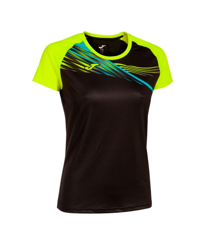 Camiseta de Running Joma Manga Corta Elite X Negro Amarillo Fluor Niña