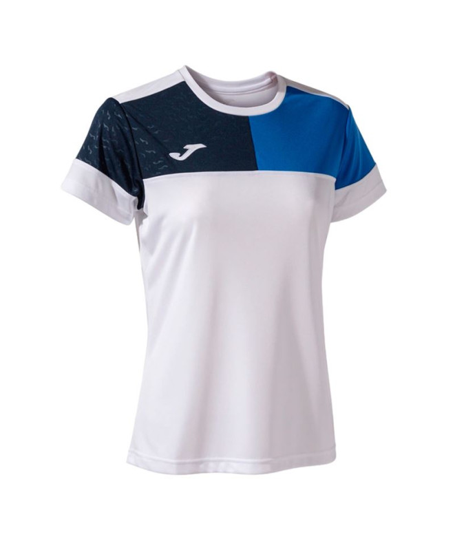 T-shirt Football Joma by Short Sleeve Crew V White Royal Navy Fille