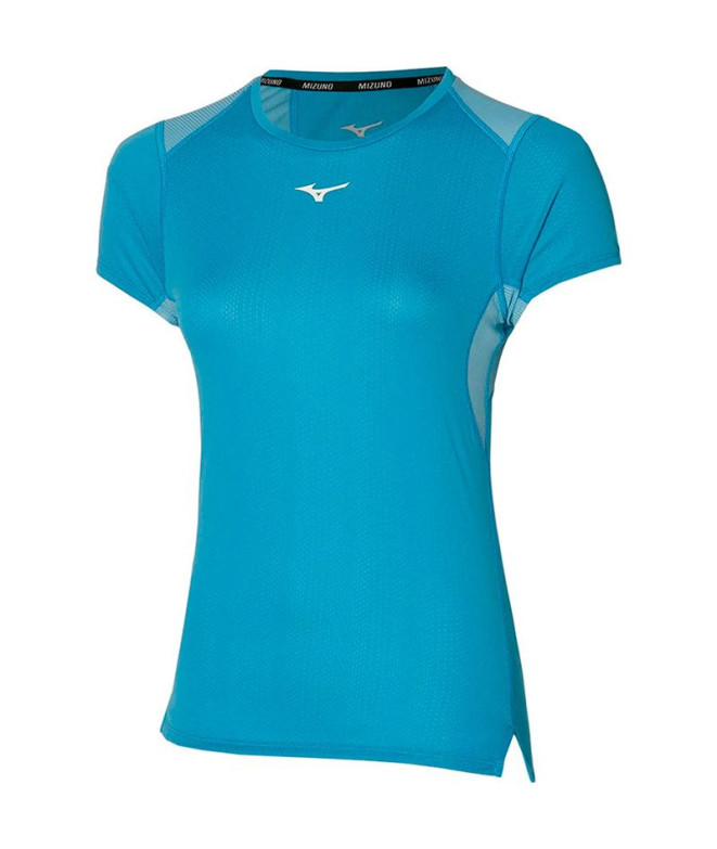 Camiseta Running Mizuno Mulher por Dryaeroflow Tee Medium Blue