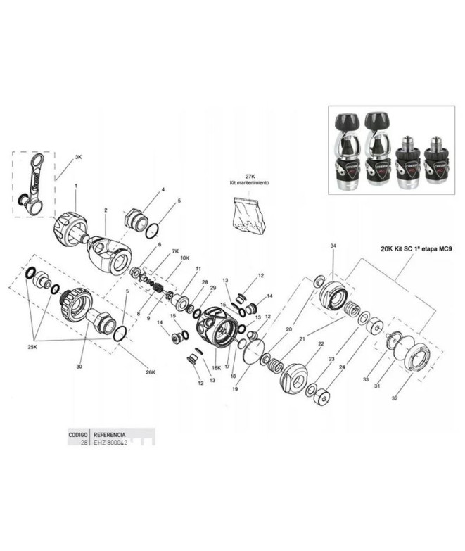 Siège de soupape en acier inoxydable Cressi Mc9-T10 Hp