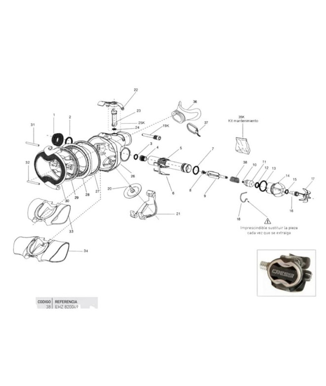 Ressort de soupape Cressi Ellipse Balanced-Master 2nd Stage