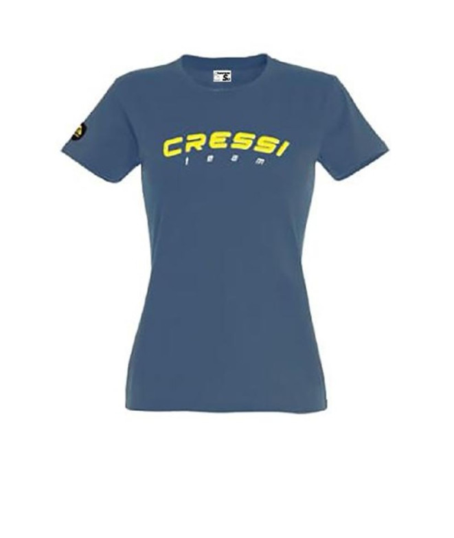 Camiseta Mulher Cressi Team Blue Denim-Yellow Cressi