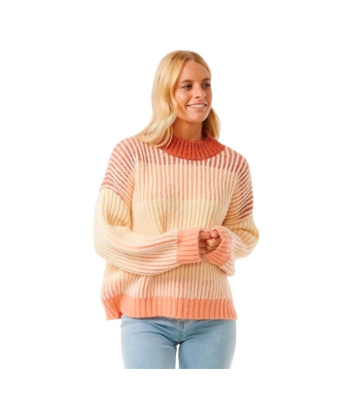 Sudadera Rip Curl Soleil Rib Knit Crew Mujer Rojo