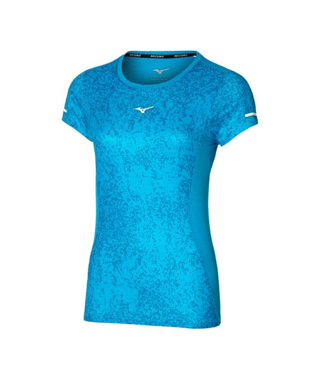 Camiseta Running Mizuno Mulher by Premium Aero Tee Azul médio