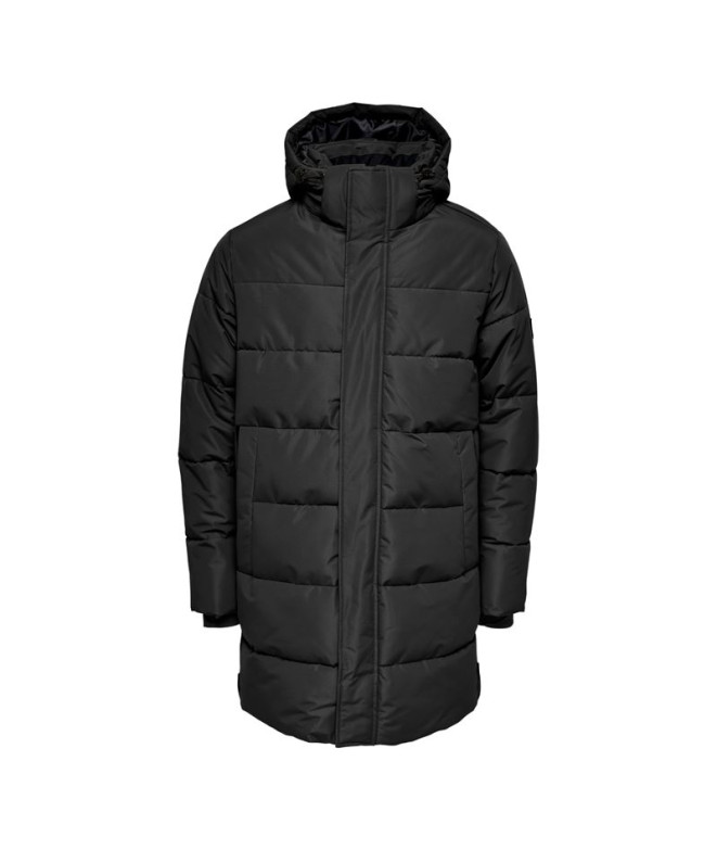 Chaqueta Only & Sons carl Life Long Quilted Coat Black Hombre
