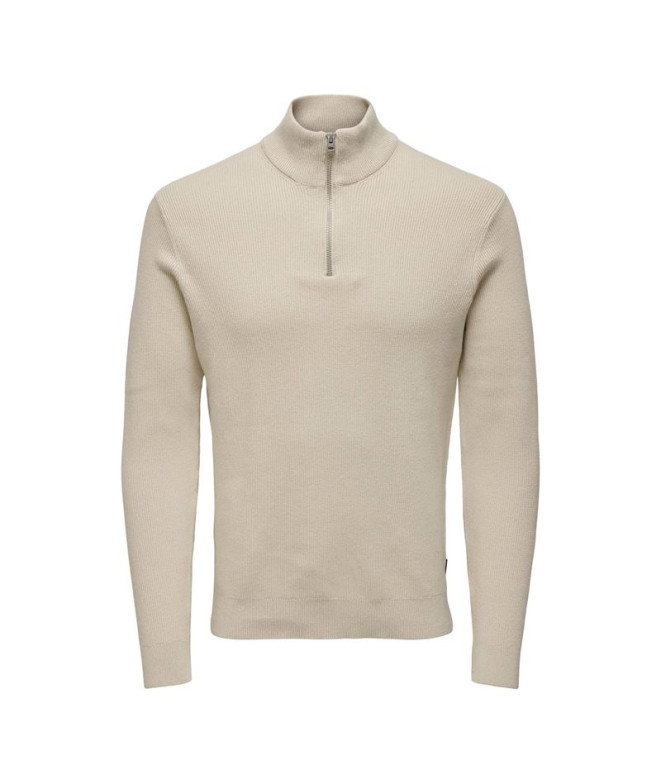 Sudadera Only & Sons phil Reg 12 Struc Half Zip Silver Lining Hombre
