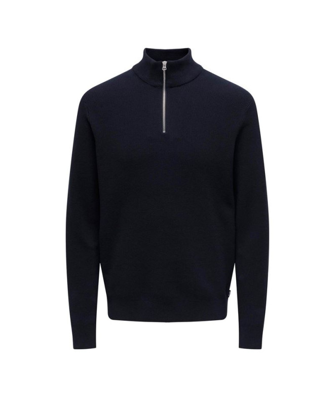 Moletom Only & Sons phil Reg 12 Struc Half Zip Dark Navy Homem