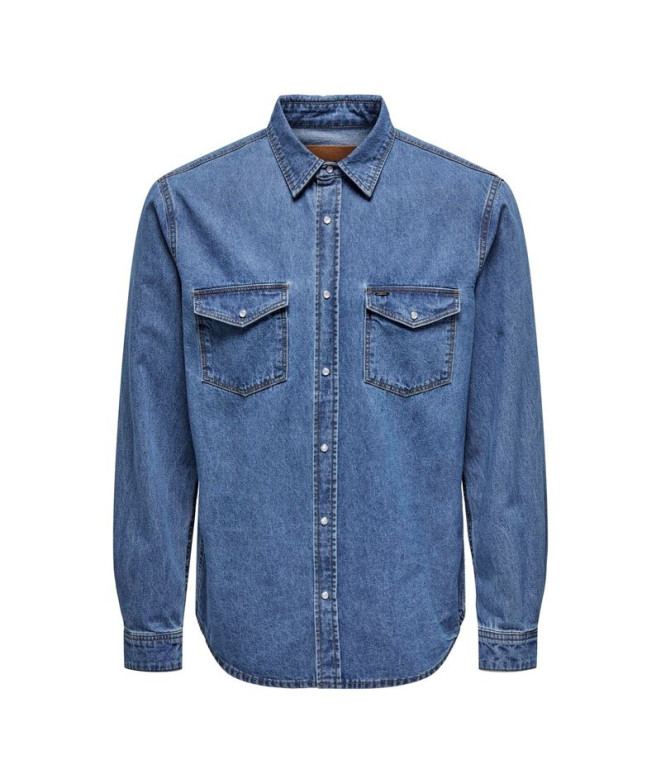 Chemise Homme Only & Sons bane 3247 Denim bleu moyen