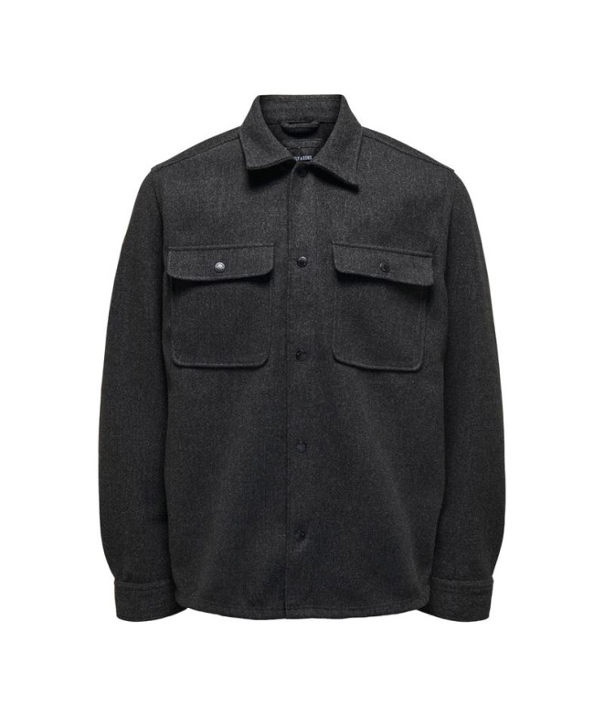 Chemise Only & Sons ash Ovr Woolen Look Pkt Noir Homme