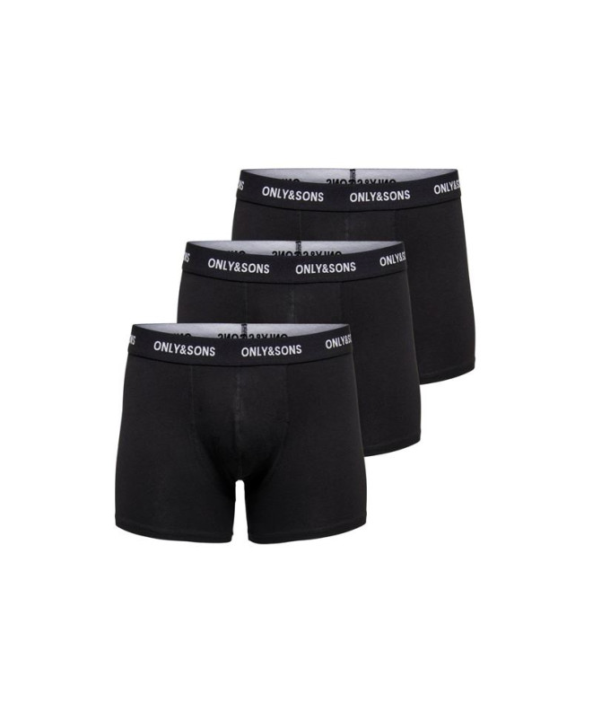 Cuecas Only & Sons fitz Solid Preto 3Pack3854 Preto Homem