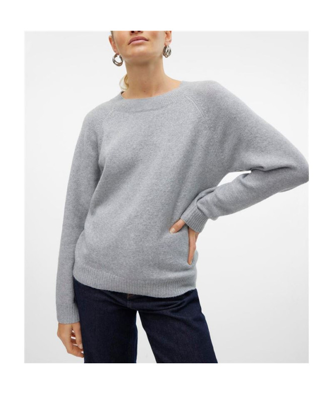 Sweat Vero Moda doffy col O Mélange gris clair Femme