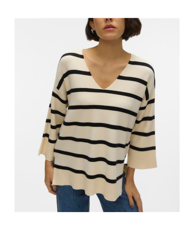 Sudadera Vero Moda saba 3/4 V-Ncktripe Birch Mujer