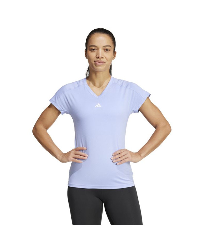 Camiseta adidas Mulher Aeroready Train Essentials Minimal Branding V-Neck Azul