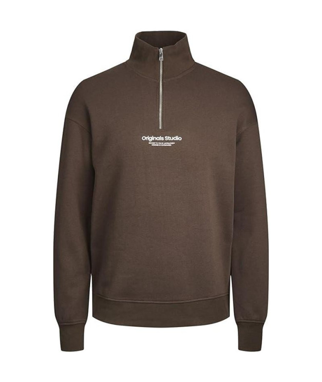 Moletom Homem Jack & Jones Jorvesterbro Quarter Zip Hn Noos Chocolate Brown