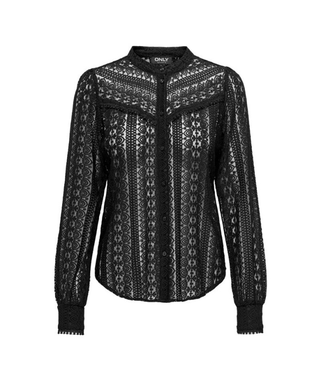 Camisa Mulher Only Onlreba Camisa L/S de renda Wvn Noos Preto