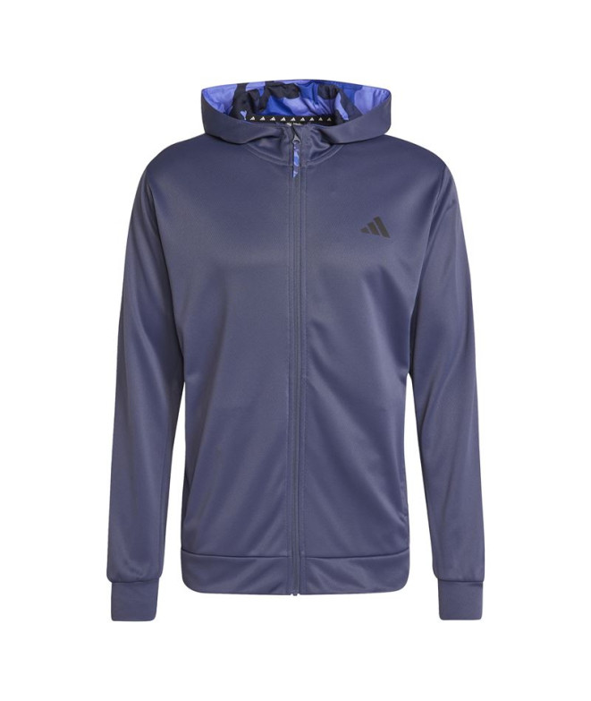 Chaqueta de Fitness adidas Train Essentials Camo Full Zip Hoodie Hombre Azul
