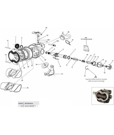 Pasador Inferior Tapa Ellipse Balanced-Master Cressi Pasador Inferior Tapa Ellipse Balanced-Master Cressi