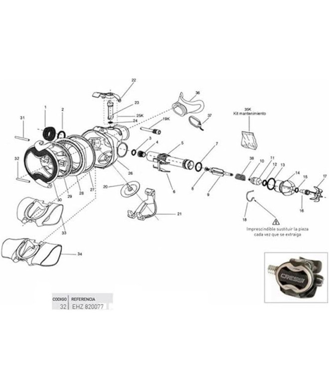 Cressi Ellipse Balanced-Master Cover Bottom Pin (goupille de fond de couvercle équilibré)