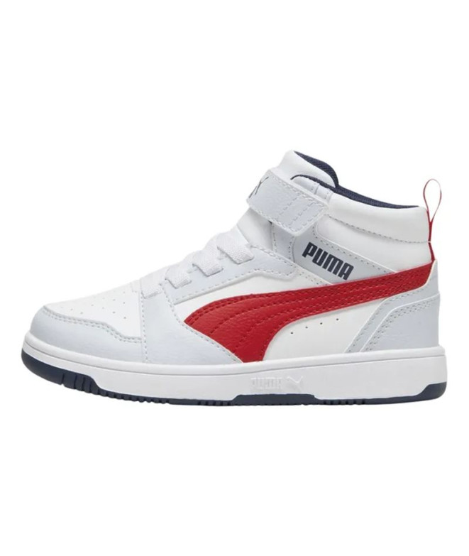 Bota de Fútbol Puma Ebound V6 Mid Silver Mist Cl Infantil Gris/Rojo/Blanco