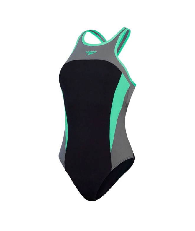 Bañador de Natación Speedo Mujer High Neck Splice Cross Back Negro/Verde