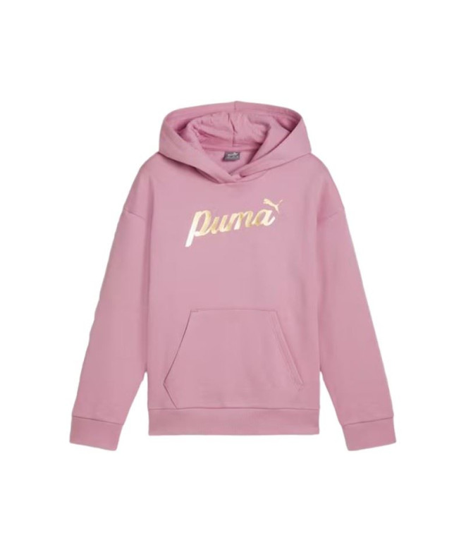 Sudadera de Casual Puma Ess+ Script Metallic Hoodie Fl G Niña Rosa Polvorosa