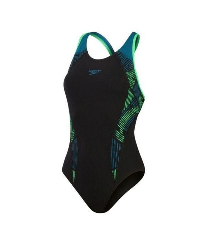 Bañador de Natación Speedo Placement Laneback Mujer Negro/Teal