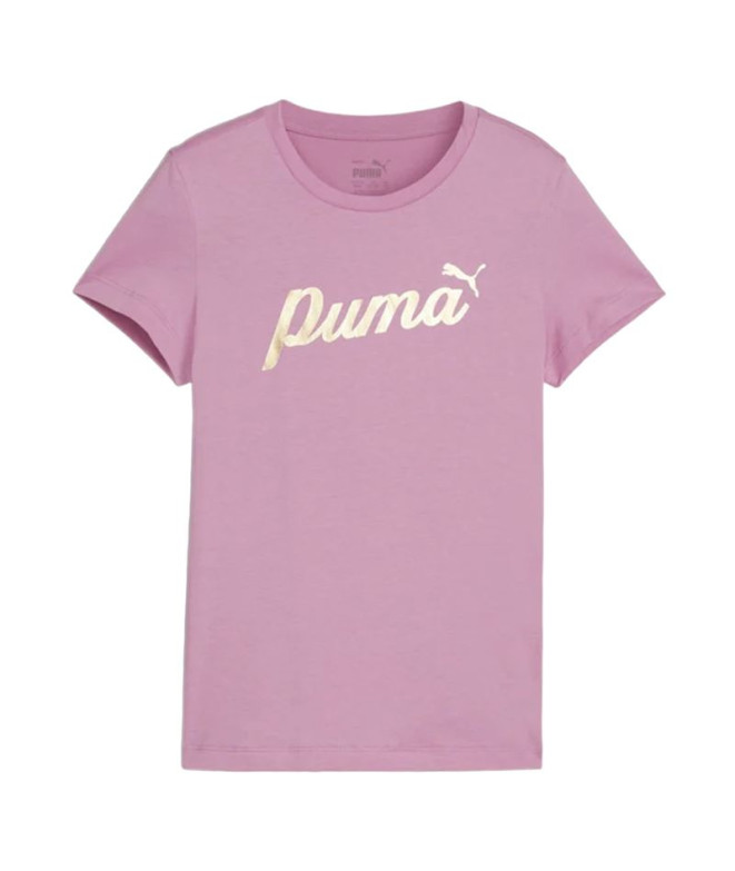 Camiseta Casual Menina by Puma Essentials+ Script Metallic G Pink