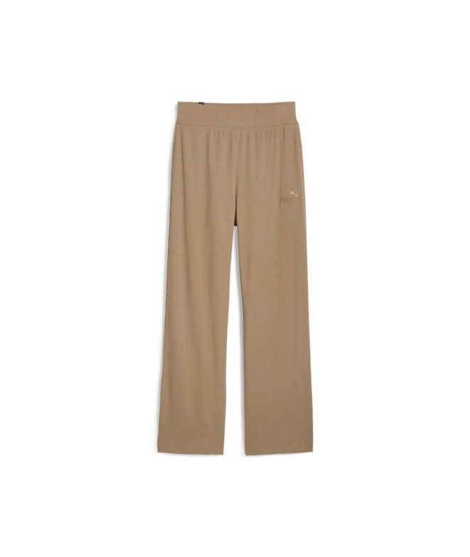 Calça Mulher Calças de cintura subida de perna direita Puma Essentials Elevated Beige