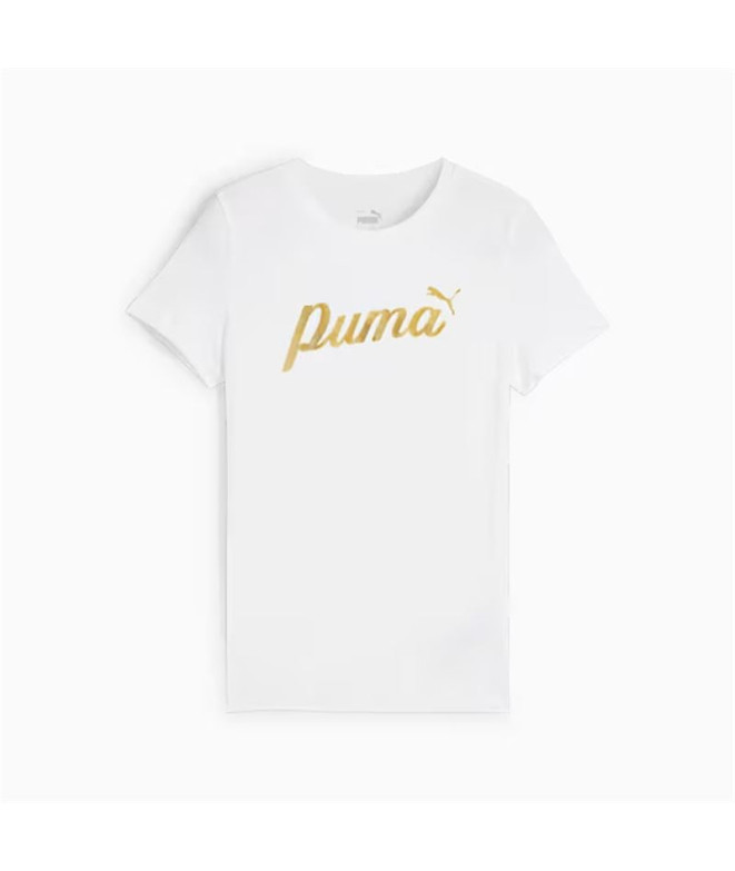 Camiseta Puma Essentials+ Script Metallic G Niña Blanco/Dorado