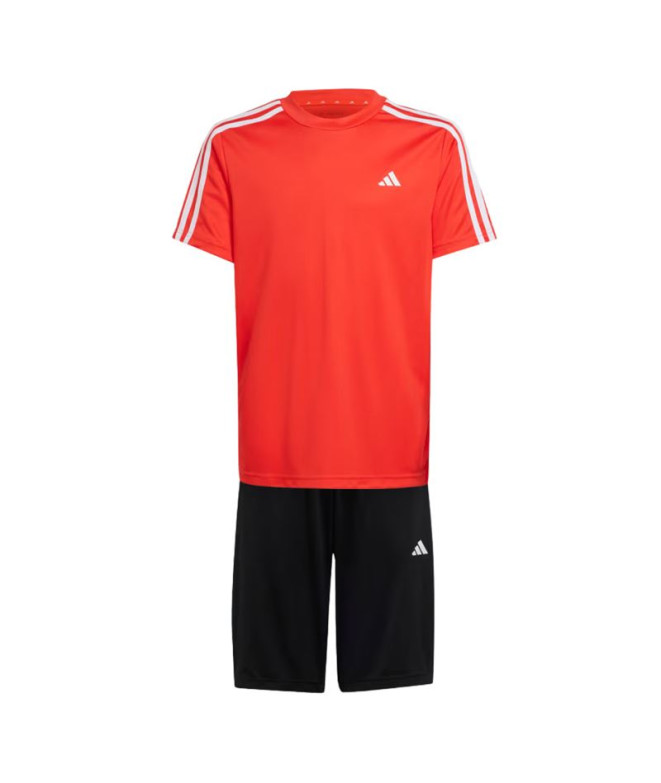 Conjunto adidas Essentials Aeroready 3 Bandas Regular Fit Infantil Rojo/Blanco