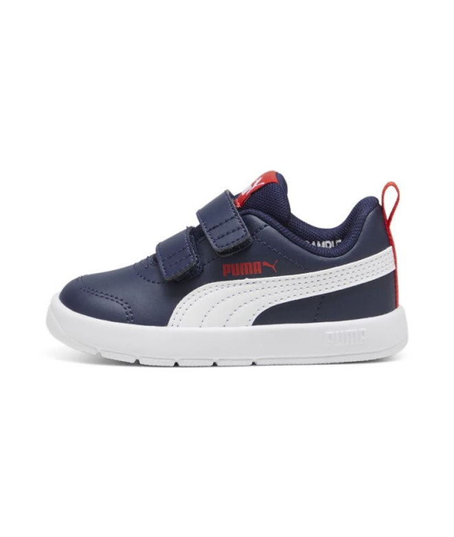Zapatillas  Puma Courtflex V3 V Infantil Navy Blanco Rojo