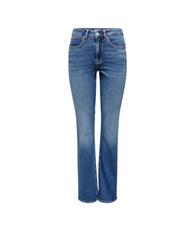 Calça Only Onleverly Mw Flared D Cro187 Medium Blue Denim Mulher