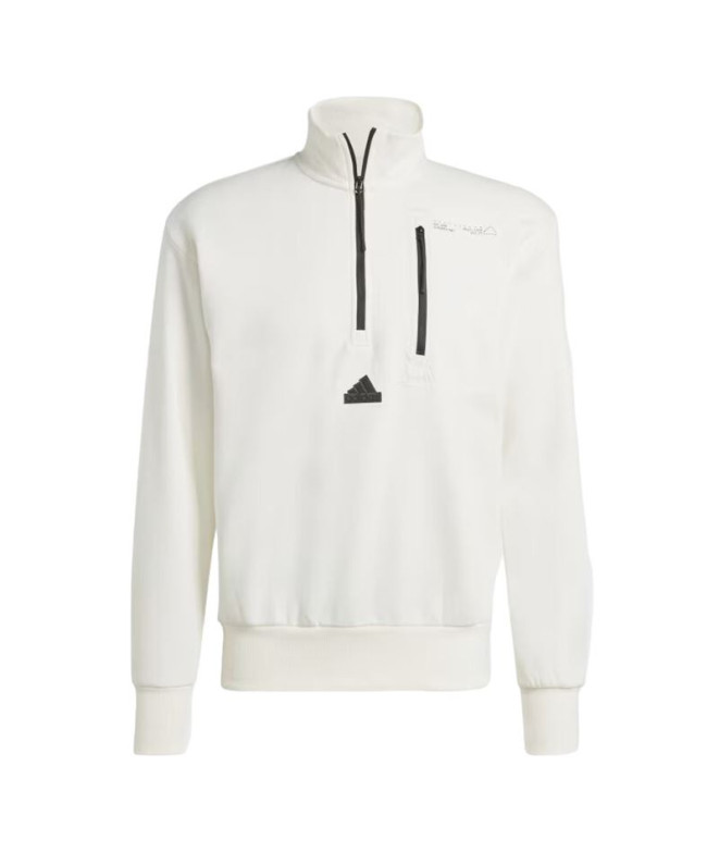 Moletom Homem Meia-calça Adidas City Es e Fleece Half-Zip Branco