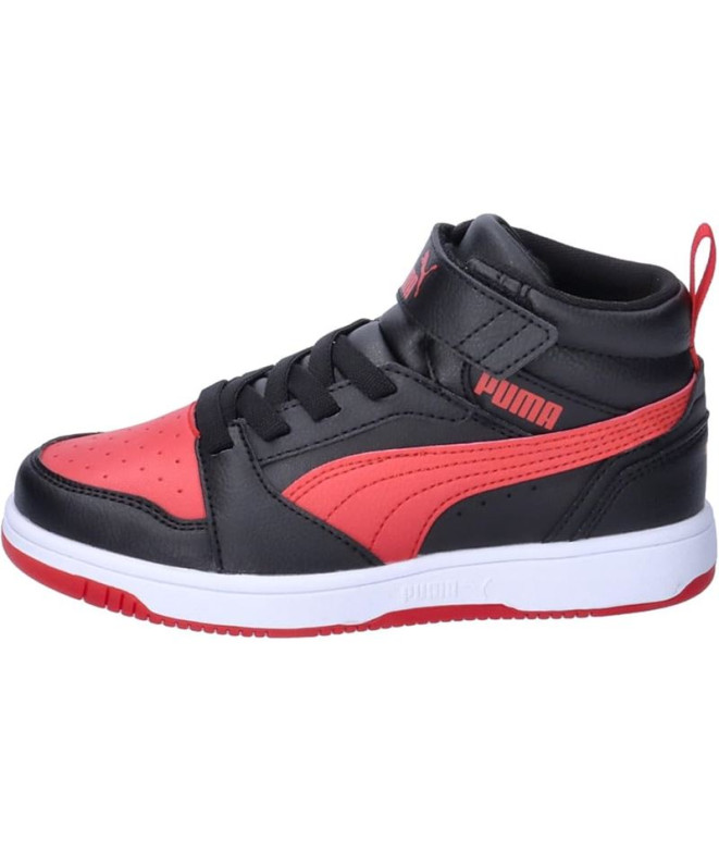 futebol Bota de Puma Rebound V6 Mid Preto Para Preto/Vermelho