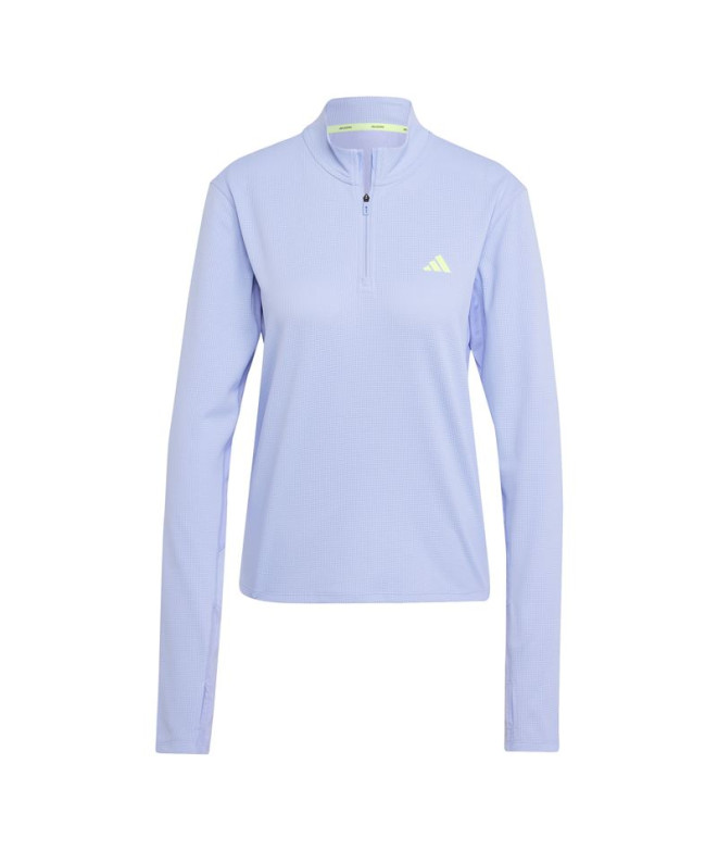 Camiseta Running adidas Running Mulher de Adizero 1/4 Zip Manga comprida Azul