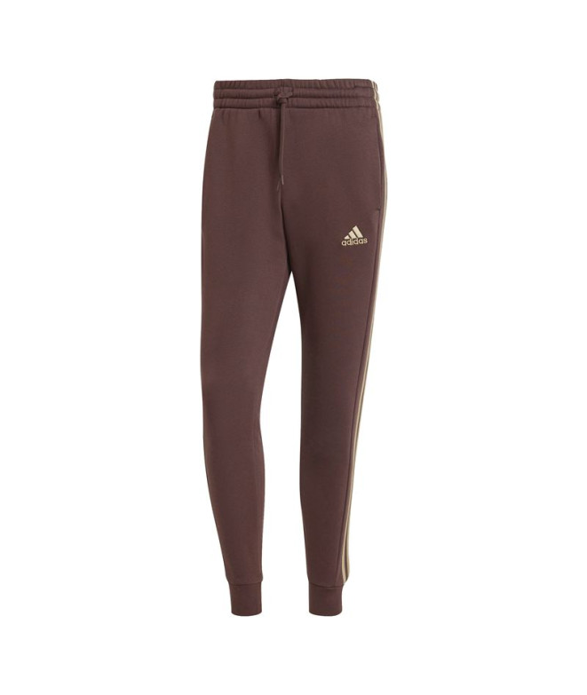 Calça adidas Homem Essentials Fleece Tapered Cuff 3-Stripes Castanho