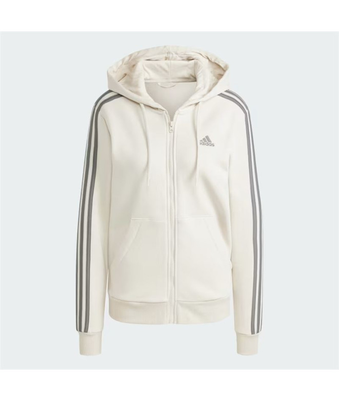 Chaqueta adidas Essentials 3-Stripes Full-Zip Fleece Hoodie Mujer Beige