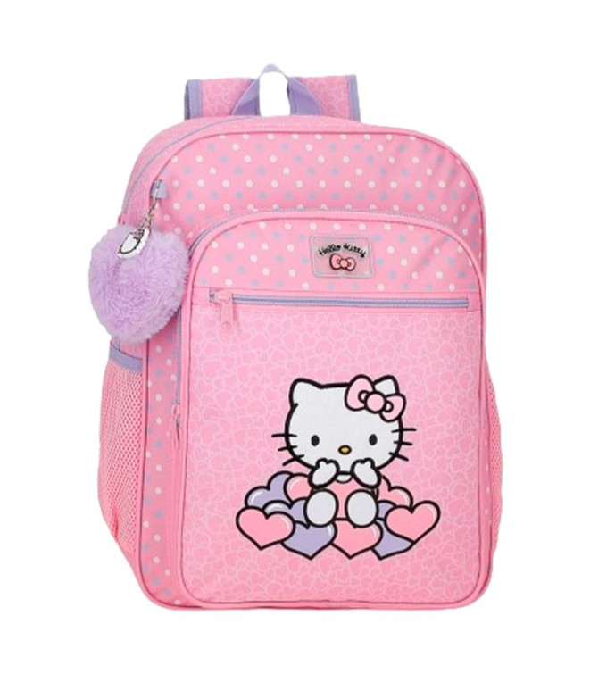 Mochila 38Cm.Hello Kitty Corações e Pontos Rosa